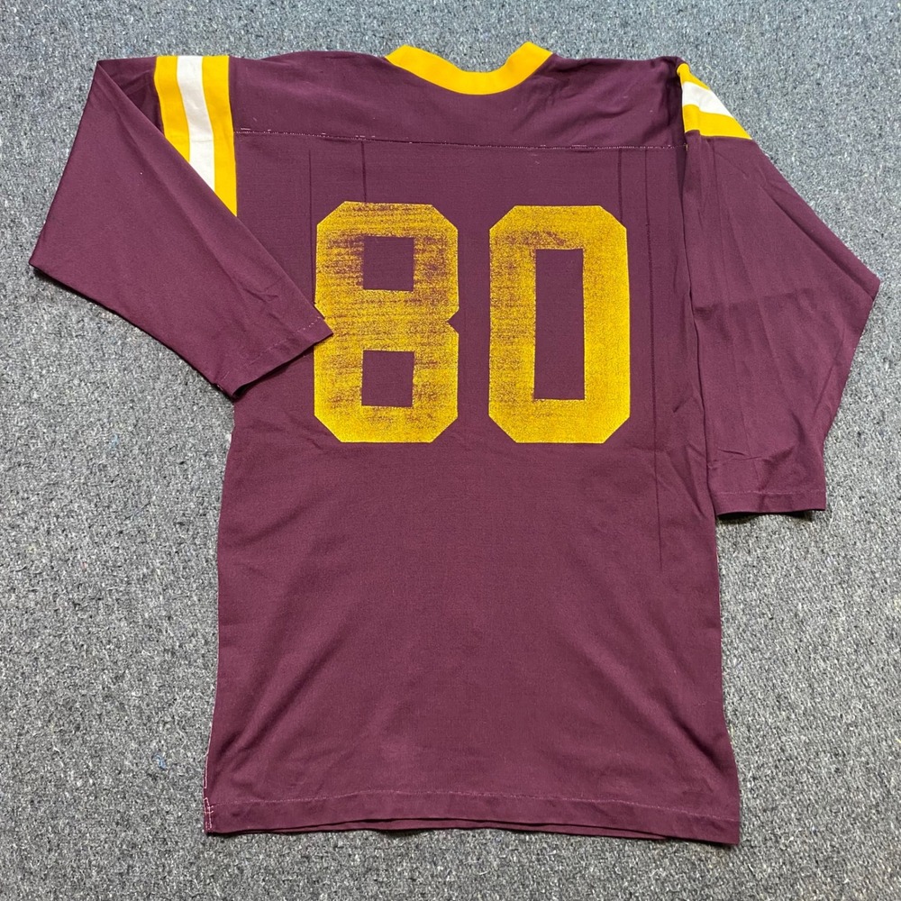 Football Jersey Sz M Mens Maroon Yellow 80 Streetwear Grunge Skater VTG TShirt - Picture 7 of 11